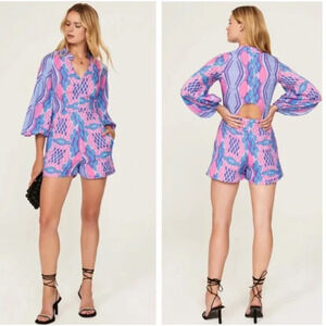 Kahindo Kisumu Romper Balloon Longsleeves Pink Flamingo Print Medium